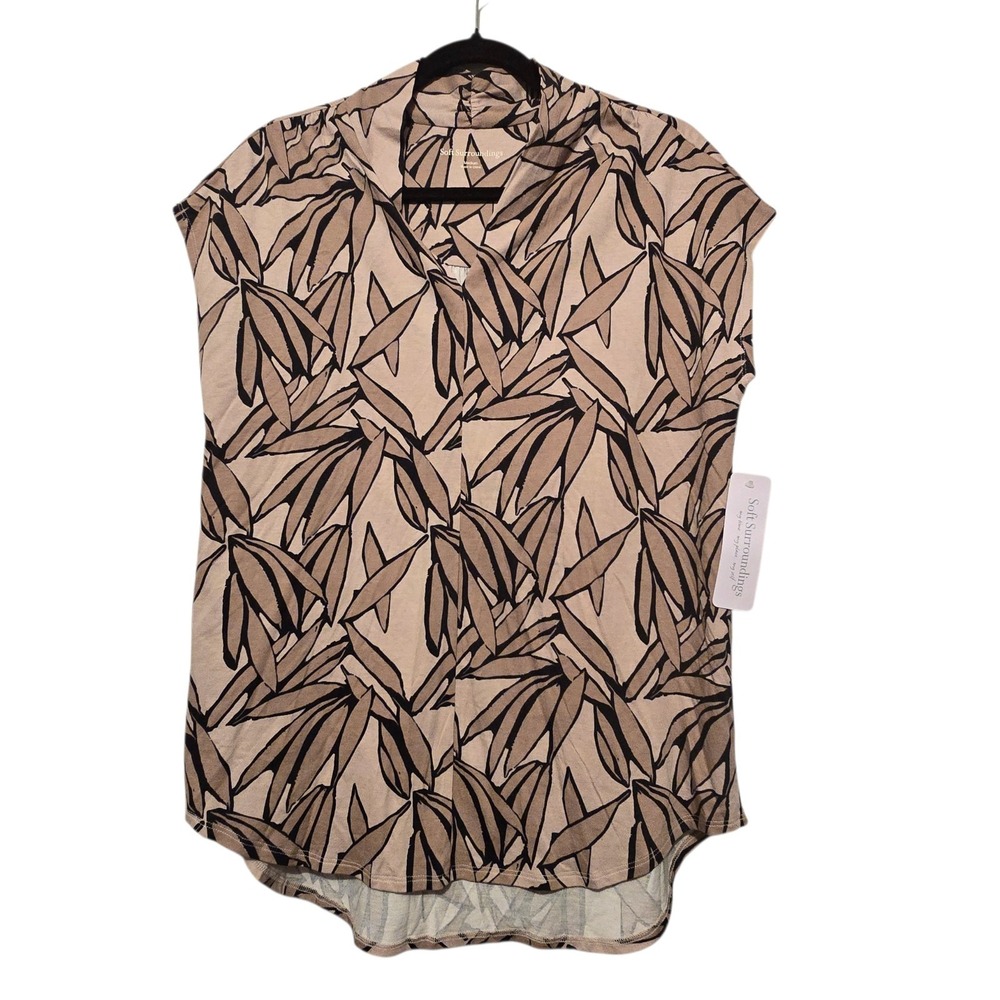 Soft Surroundings NWT Twilight‎ Luau Printed Tee Tunic Women's Sz MED Tan Leaves